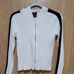 White and Black Zip-Up Hoodie